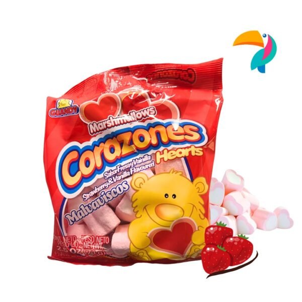 Malvaviscos Corazones Marshmallows Sabor a Fresa y Vainilla 2.5 oz